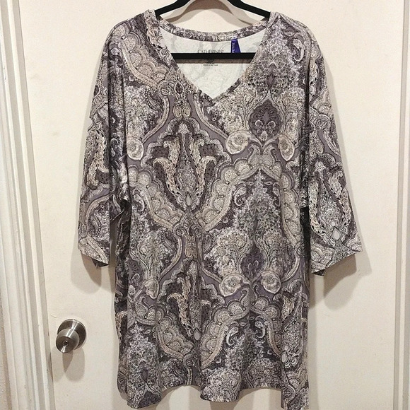 Catherines Tops - Catherines Neutral Multicolor Paisley Print 100% Cotton Tunic Top Sz 2X Petite